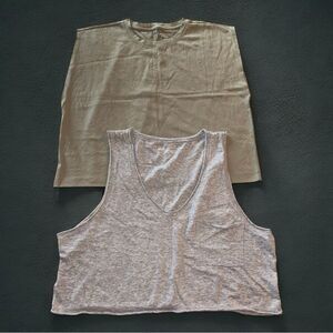 Aerie Sleeveless Crop Top Gray and American Eagle Muscle Tee Olive Green XL NWOT